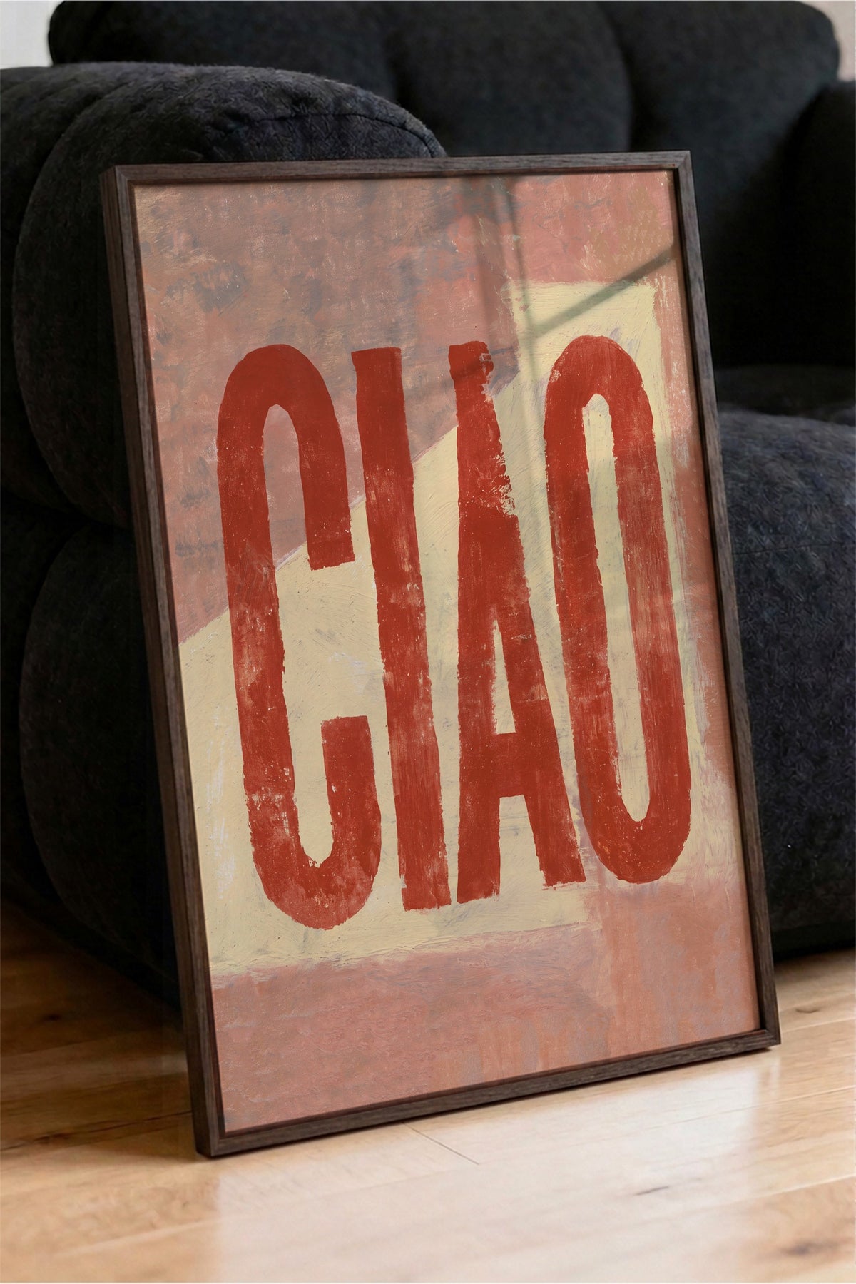 Ciao Tipografi Sanatı Poster – Kahverengi Çerçeveli Tablo
