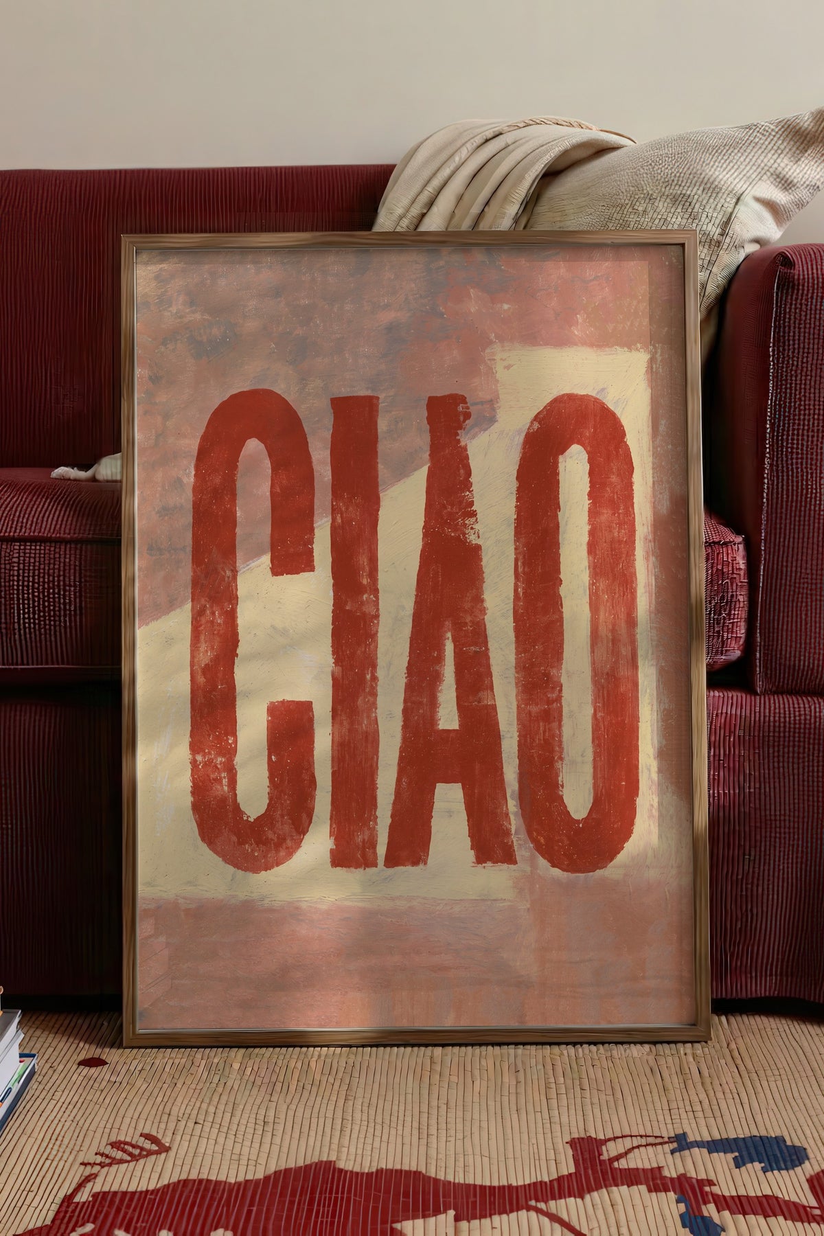 Ciao Tipografi Sanatı Poster – Kahverengi Çerçeveli Tablo