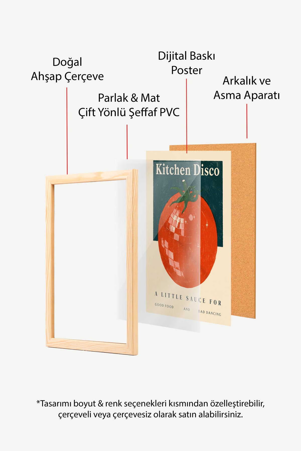 Disko Topu Domates Mutfak Afişi Poster – Ahşap Çerçeveli Tablo