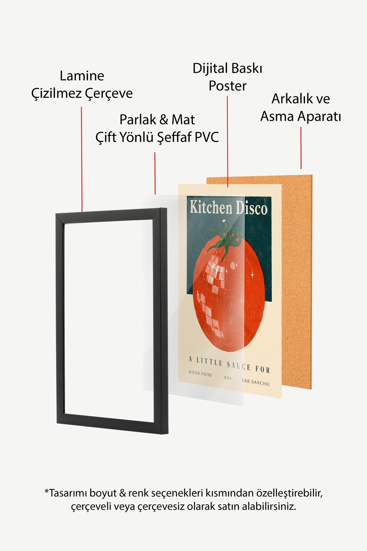 Disko Topu Domates Mutfak Afişi Poster – Siyah Çerçeveli Tablo