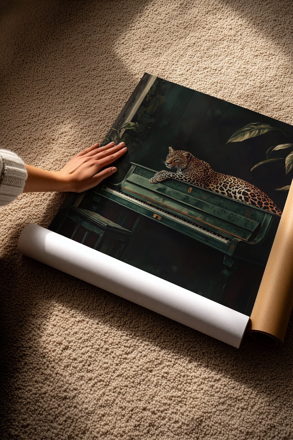 Piyanoda Uzanan Leopar Çerçevesiz Poster
