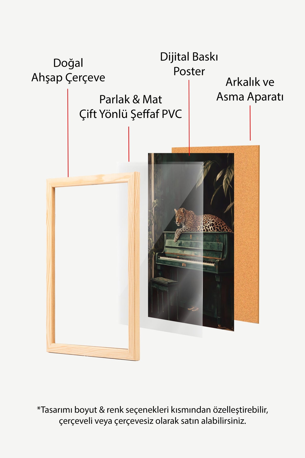 Piyanoda Uzanan Leopar Poster – Ahşap Çerçeveli Tablo