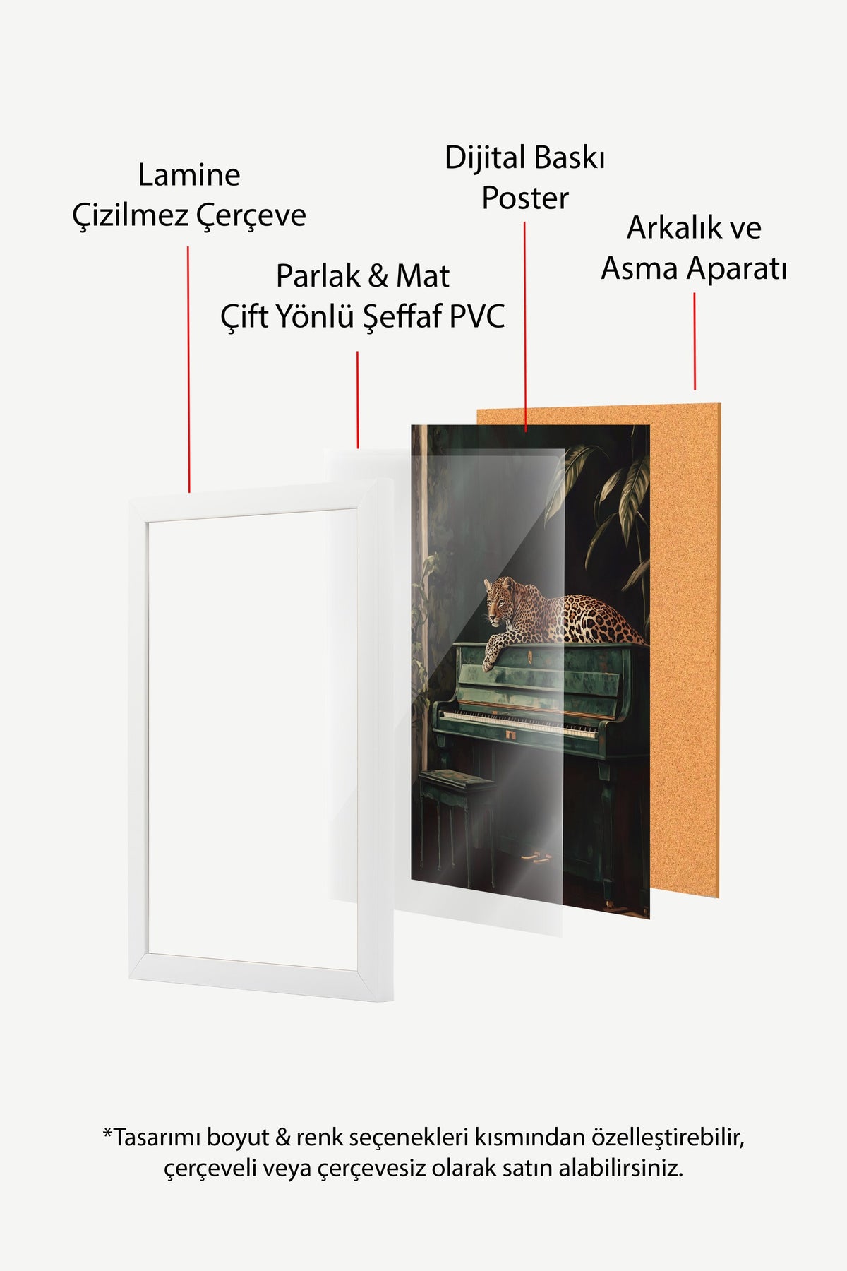Piyanoda Uzanan Leopar Poster – Beyaz Çerçeveli Tablo