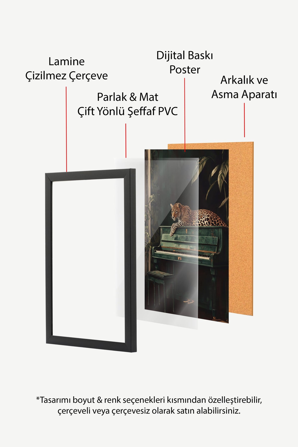 Piyanoda Uzanan Leopar Poster – Siyah Çerçeveli Tablo