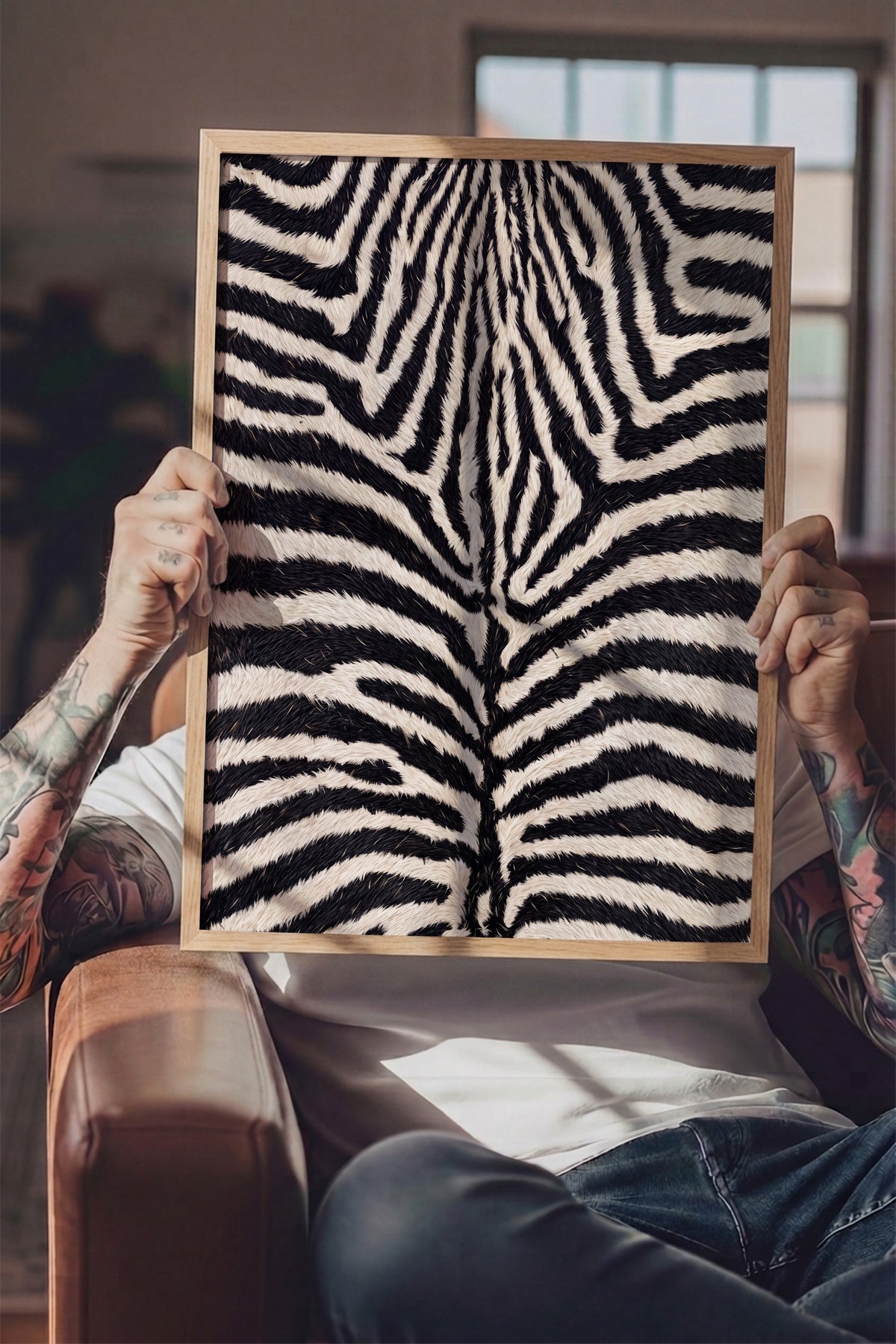 Zebra Deseni Doku Poster – Ahşap Çerçeveli Tablo