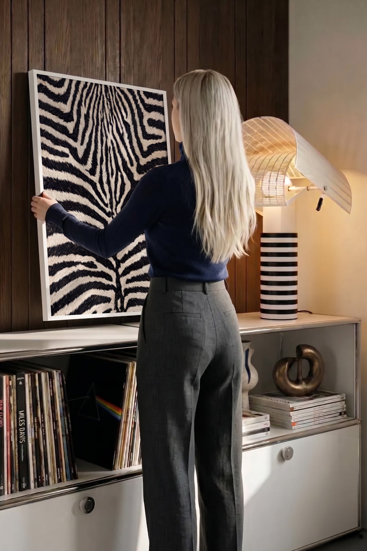 Zebra Deseni Doku Poster – Beyaz Çerçeveli Tablo