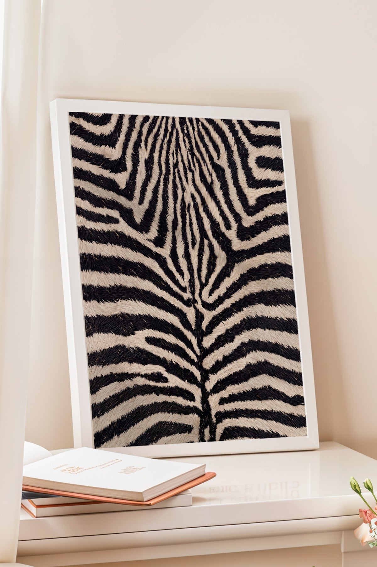Zebra Deseni Doku Poster – Beyaz Çerçeveli Tablo