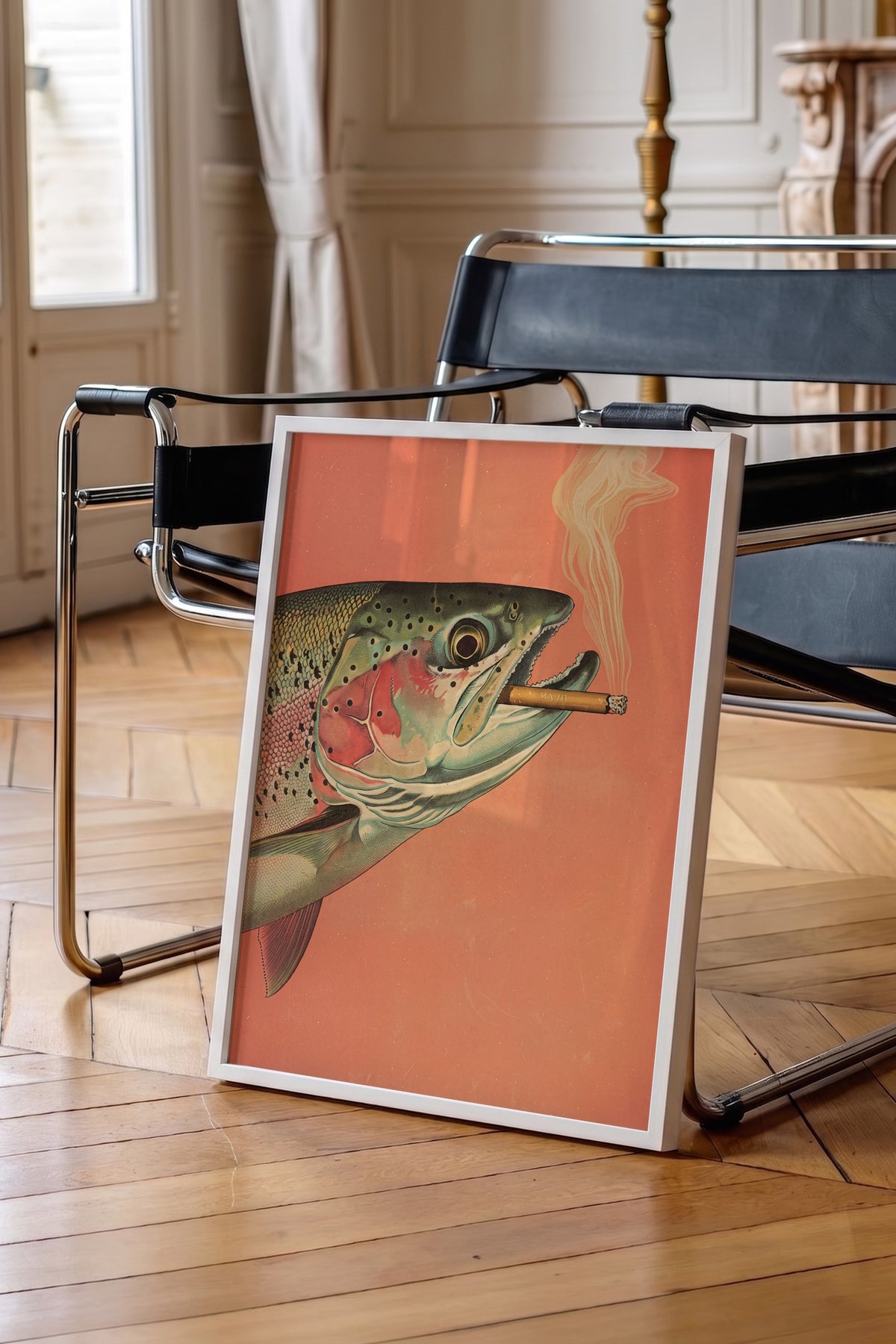 Puro İçen Alabalık Poster – Beyaz Çerçeveli Tablo