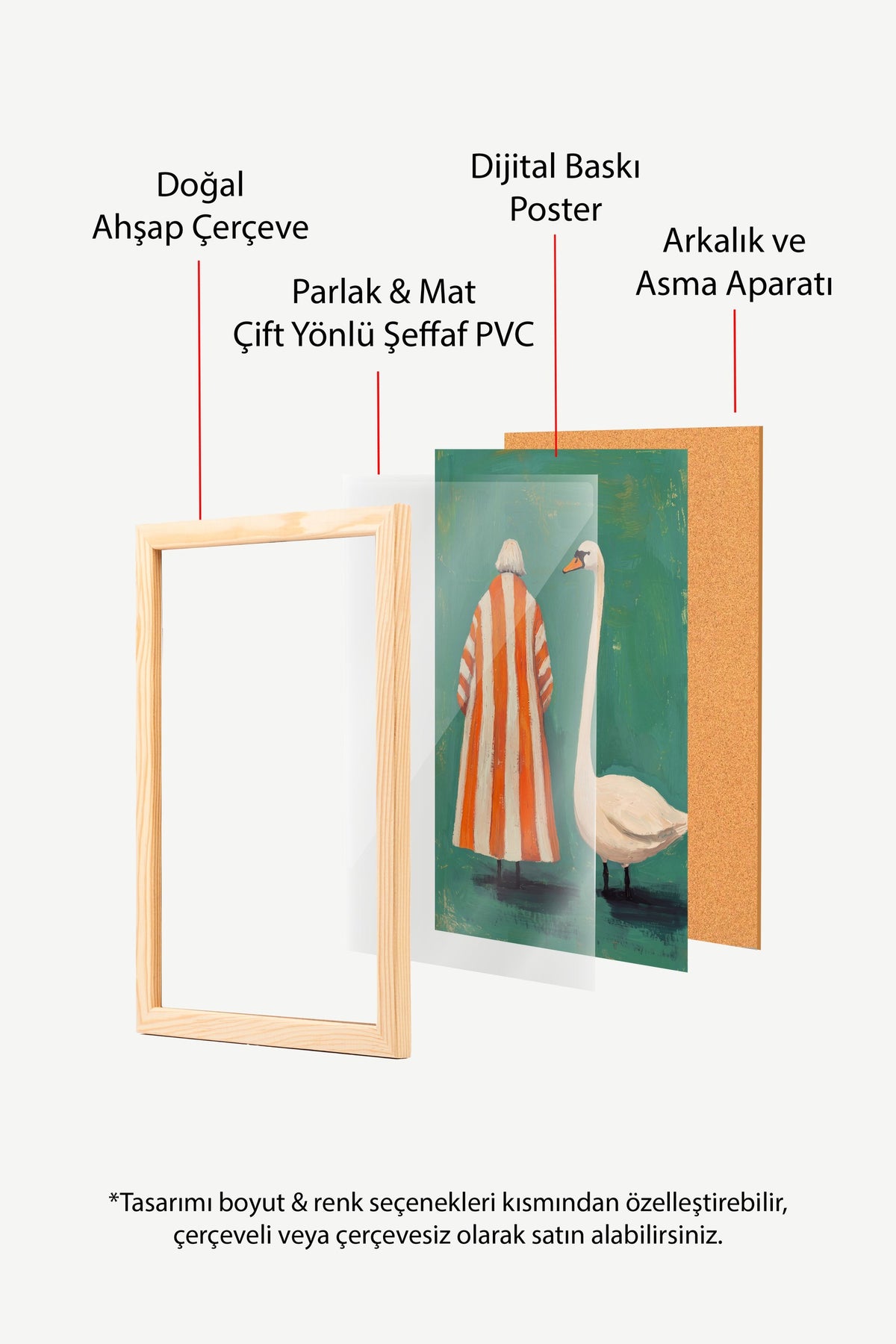 Kuğu ile Çizgili Pelerinli Figür Poster – Ahşap Çerçeveli Tablo
