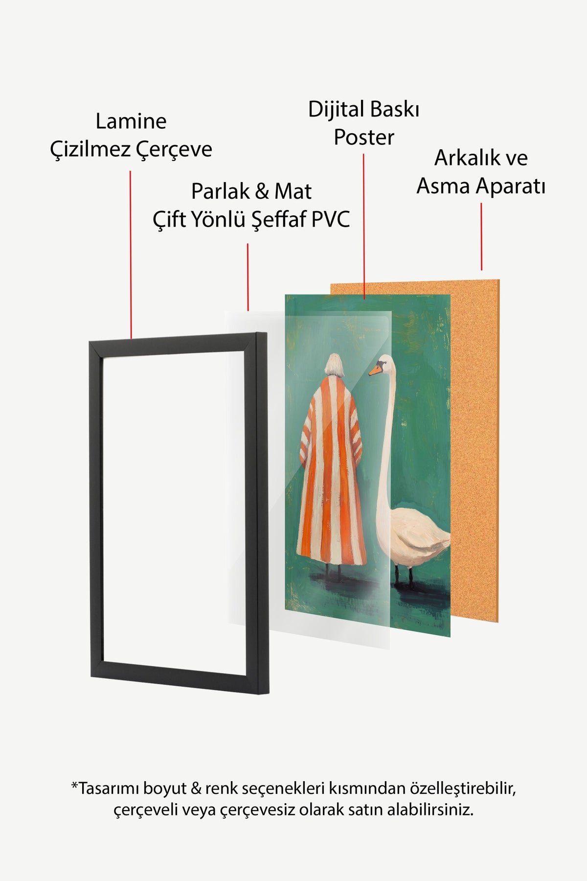 Kuğu ile Çizgili Pelerinli Figür Poster – Siyah Çerçeveli Tablo