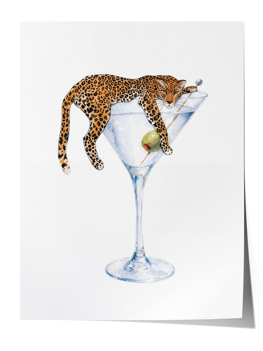 Martini Kadehinde Leopar Çerçevesiz Poster