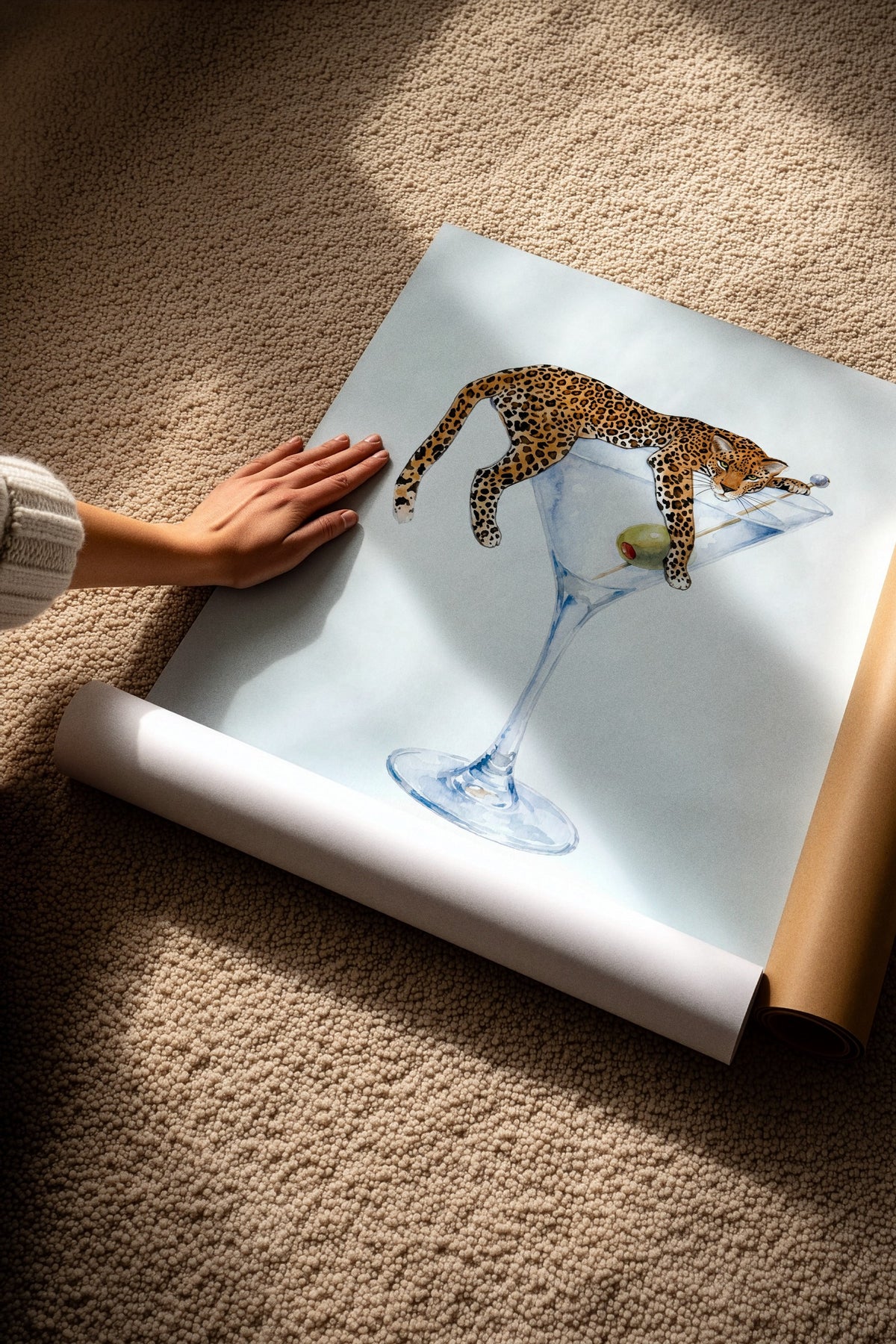 Martini Kadehinde Leopar Çerçevesiz Poster