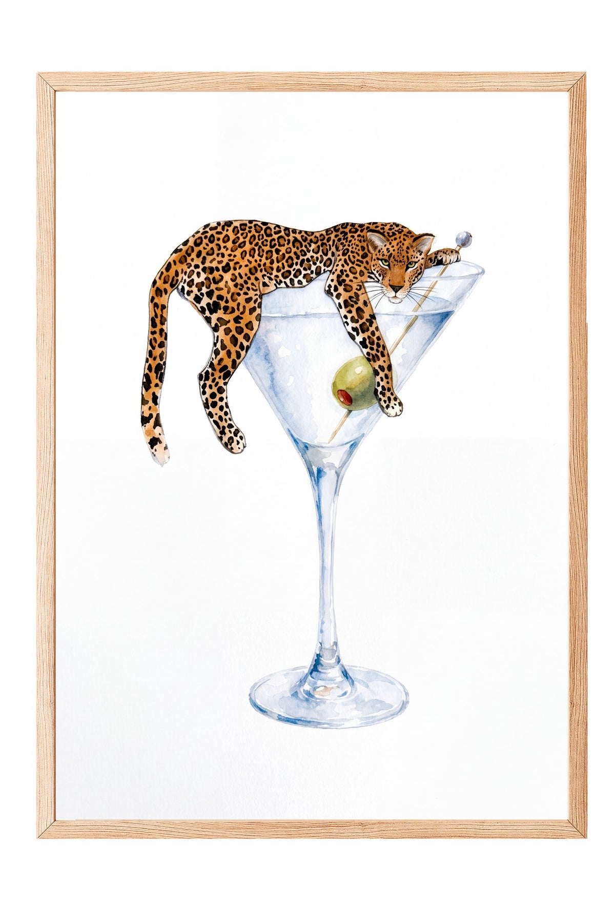 Martini Kadehinde Leopar Poster – Ahşap Çerçeveli Tablo
