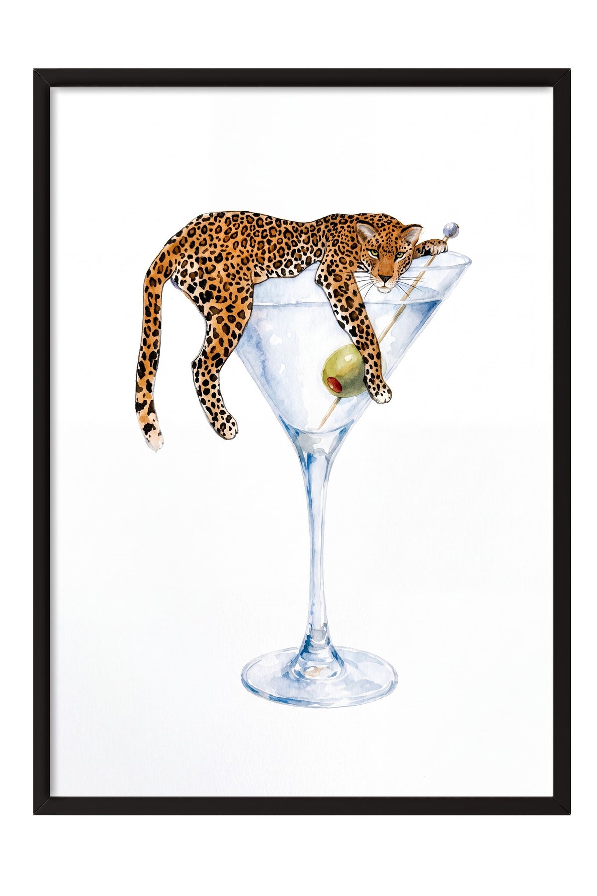 Martini Kadehinde Leopar Poster – Siyah Çerçeveli Tablo