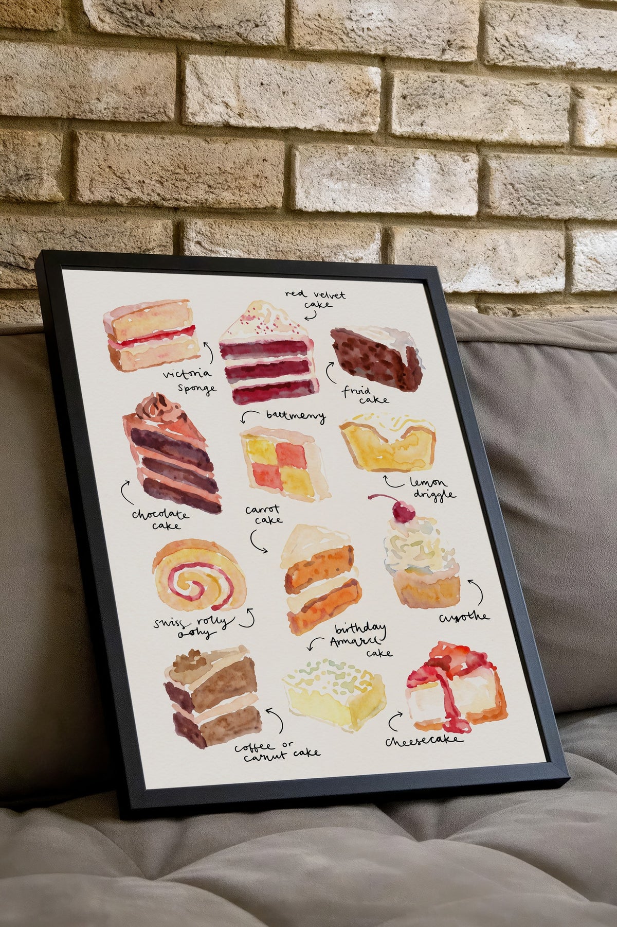 Suluboya Pasta Çeşitleri Illüstrasyonu Poster – Siyah Çerçeveli Tablo