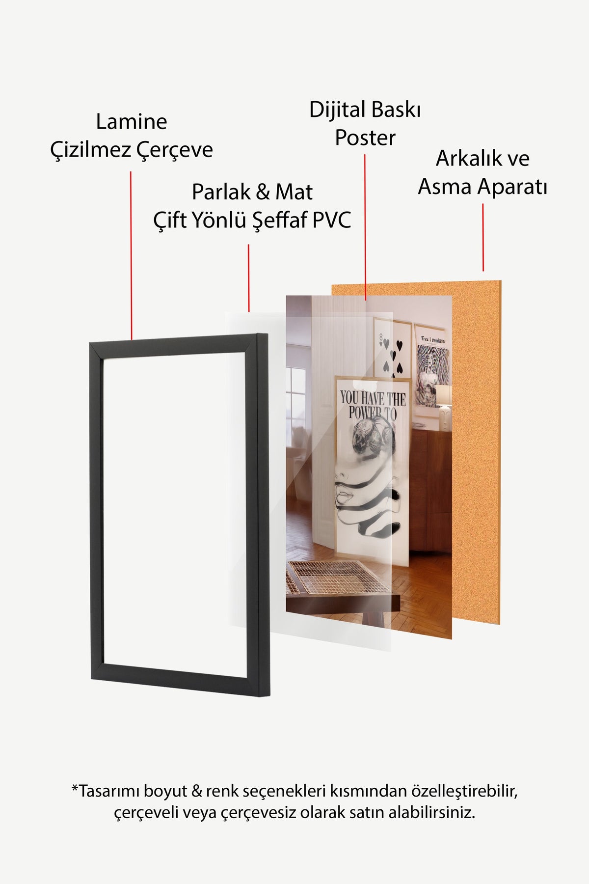 Gücün Elinde Tipografik Kompozisyon Poster – Siyah Çerçeveli Tablo