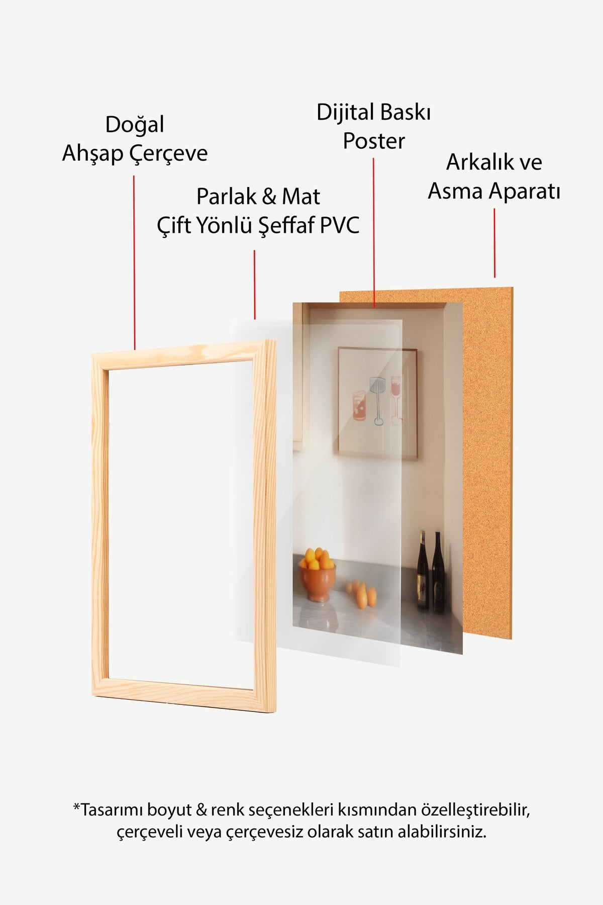Kadeh ve Bardak İllüstrasyonu Poster – Ahşap Çerçeveli Tablo