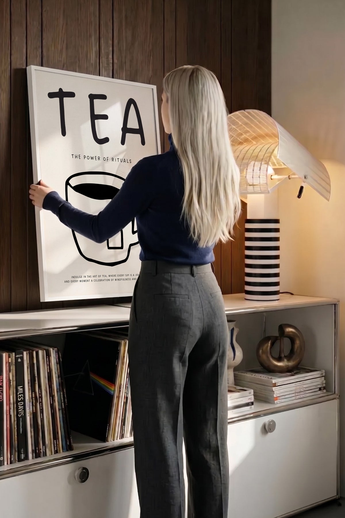 Çay Ritüeli İllüstrasyonu Poster – Beyaz Çerçeveli Tablo