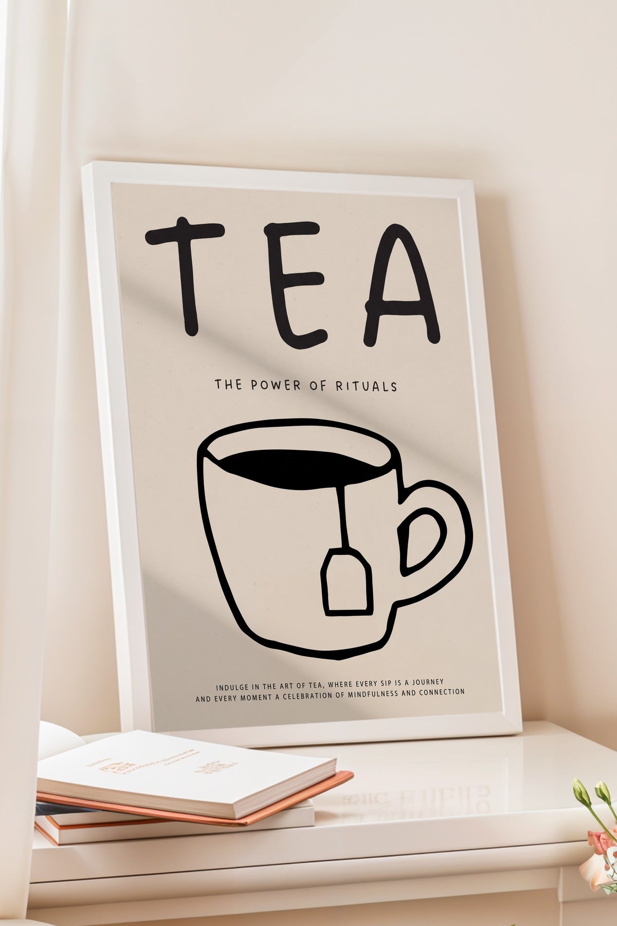 Çay Ritüeli İllüstrasyonu Poster – Beyaz Çerçeveli Tablo