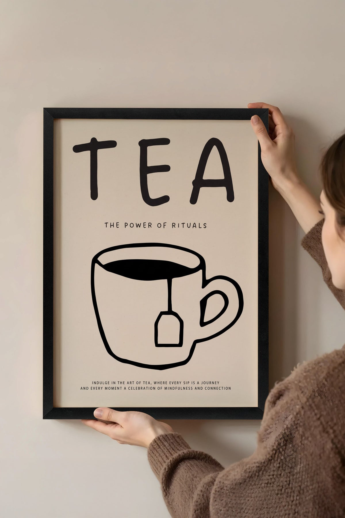 Çay Ritüeli İllüstrasyonu Poster – Siyah Çerçeveli Tablo
