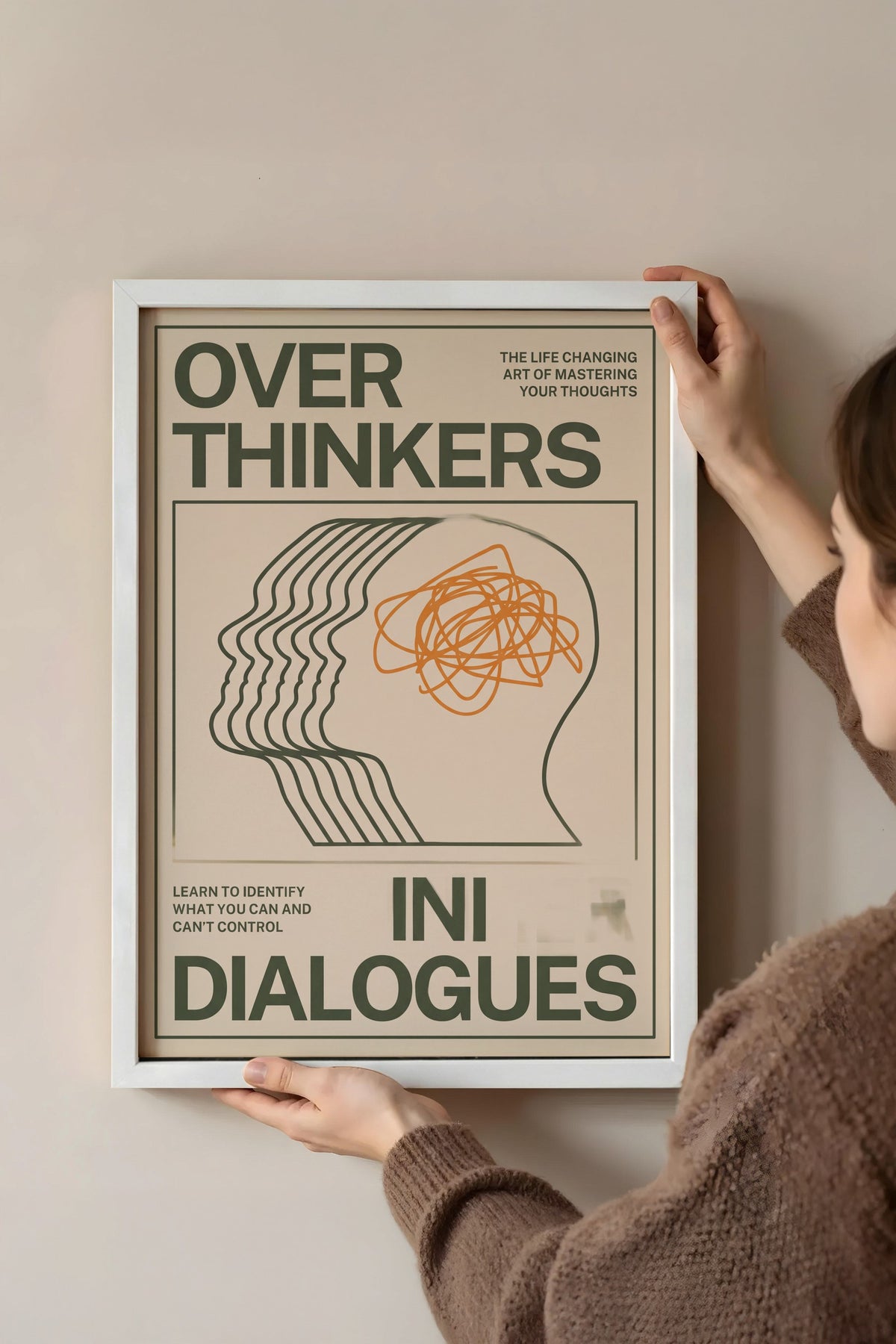 Aşırı Düşünme Üzerine Tipografik Kompozisyon Poster – Beyaz Çerçeveli Tablo