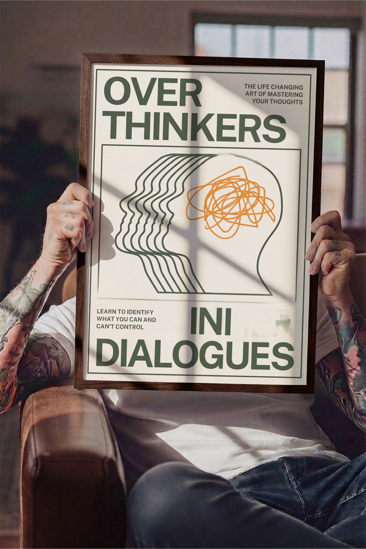 Aşırı Düşünme Üzerine Tipografik Kompozisyon Poster – Kahverengi Çerçeveli Tablo