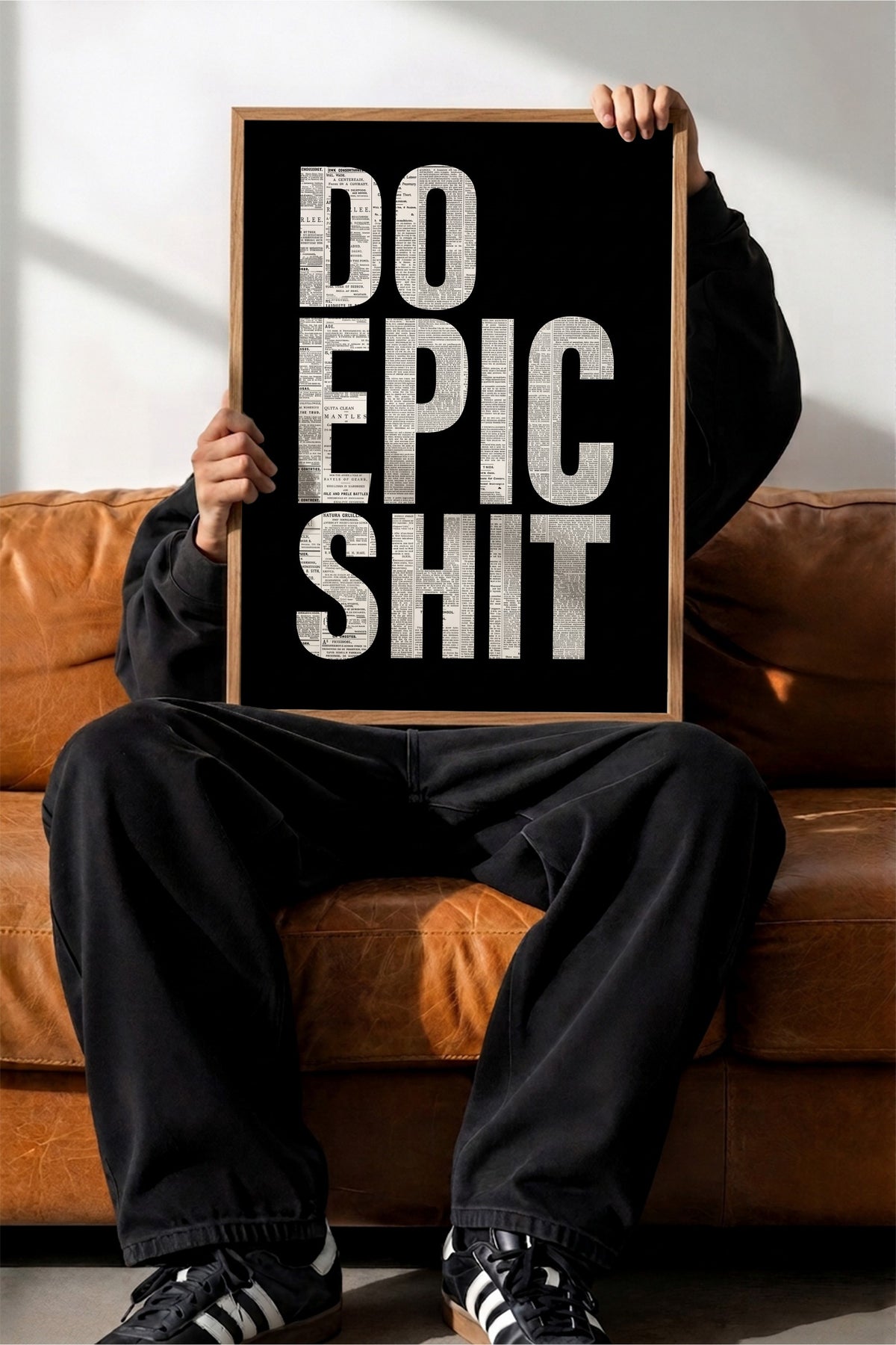Gazete Kolajlı Motivasyon Yazısı Poster – Ahşap Çerçeveli Tablo