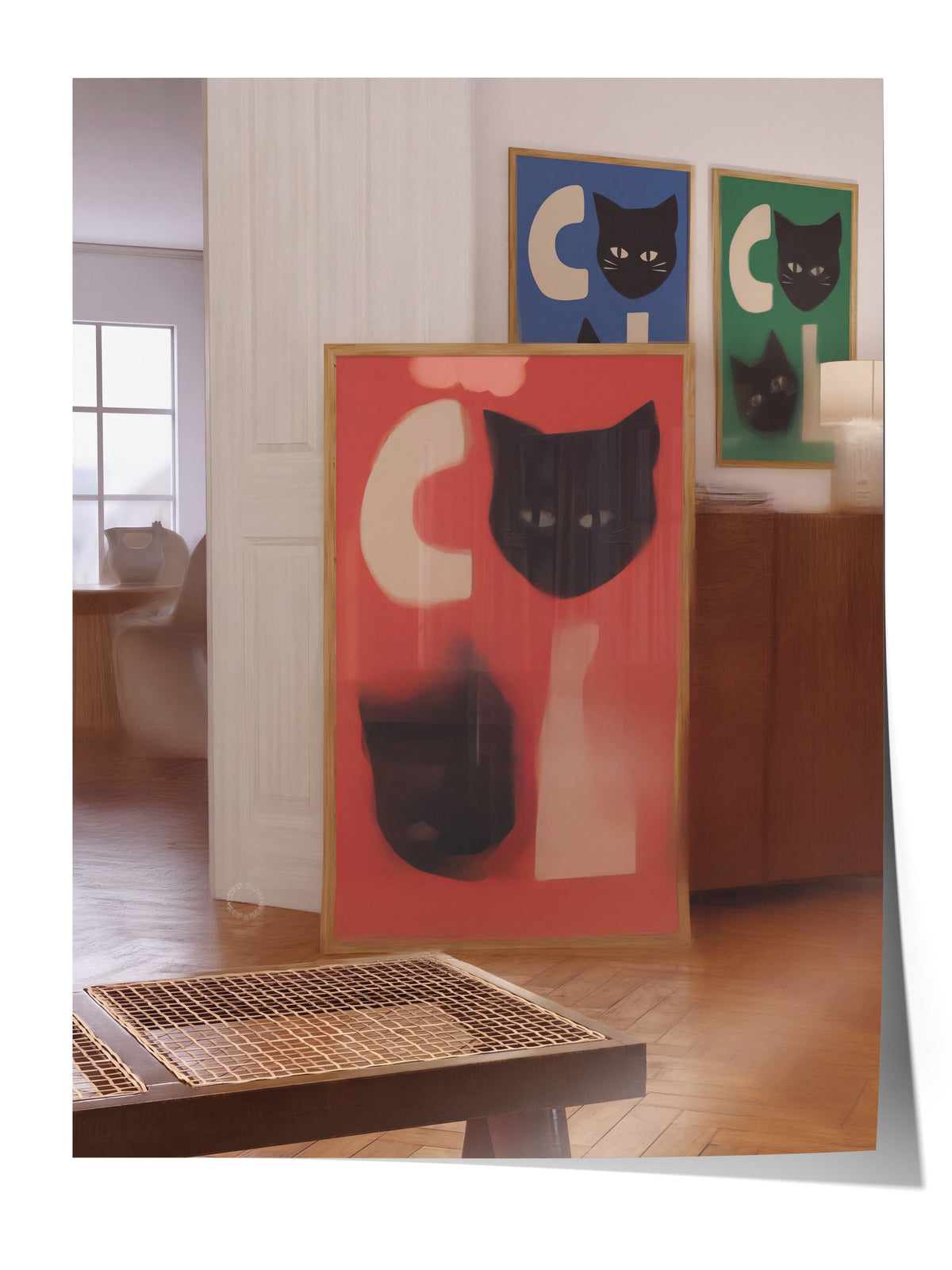Kedi Yüzlü Soyut Kompozisyon Çerçevesiz Poster