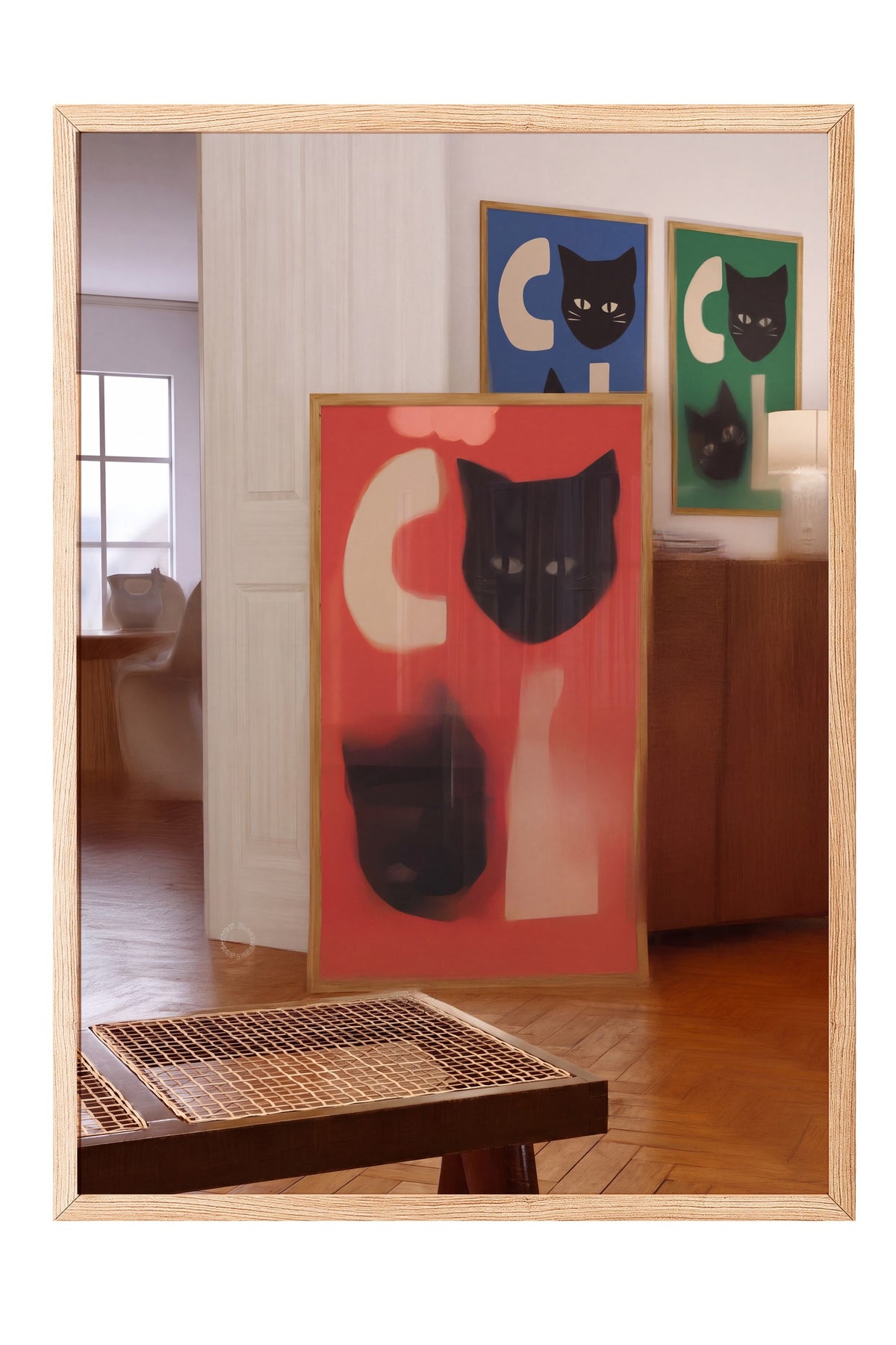 Kedi Yüzlü Soyut Kompozisyon Poster – Ahşap Çerçeveli Tablo