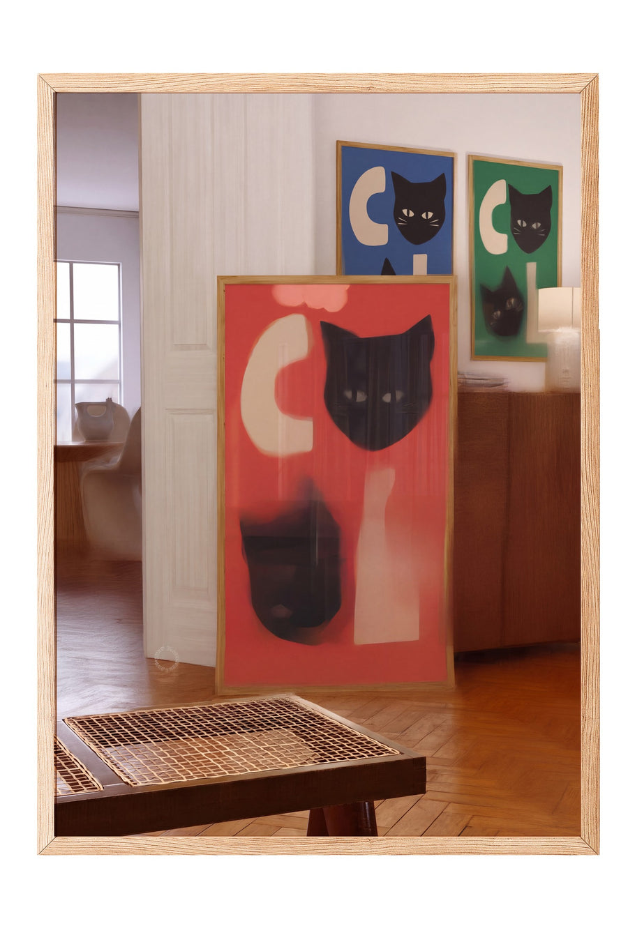 Kedi Yüzlü Soyut Kompozisyon Poster – Ahşap Çerçeveli Tablo