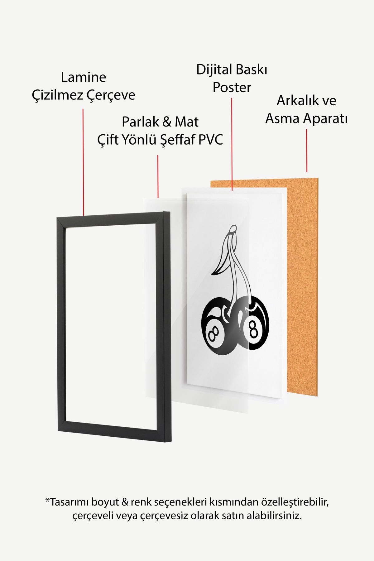 Bilardo Topu Kirazlar Poster – Siyah Çerçeveli Tablo