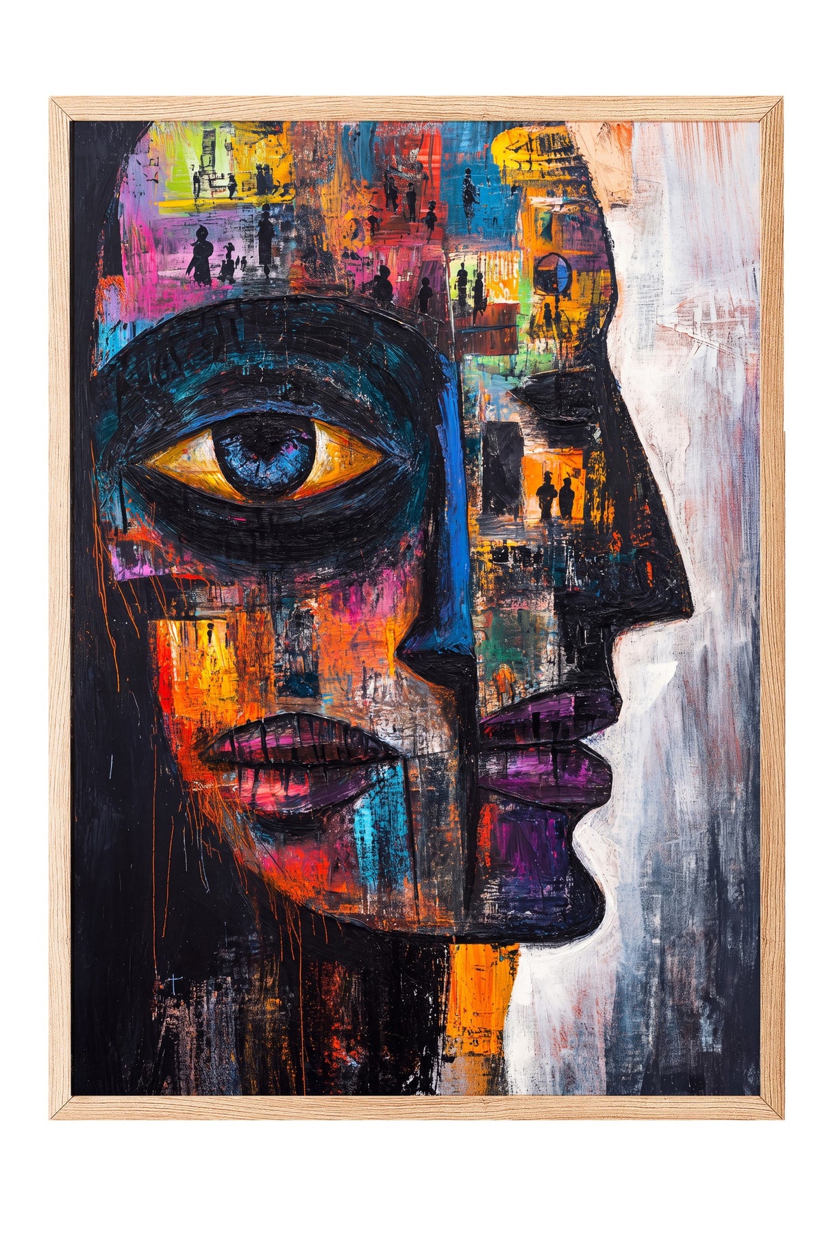 Renkli Yüz Portresi Soyut Sanat Poster – Ahşap Çerçeveli Tablo