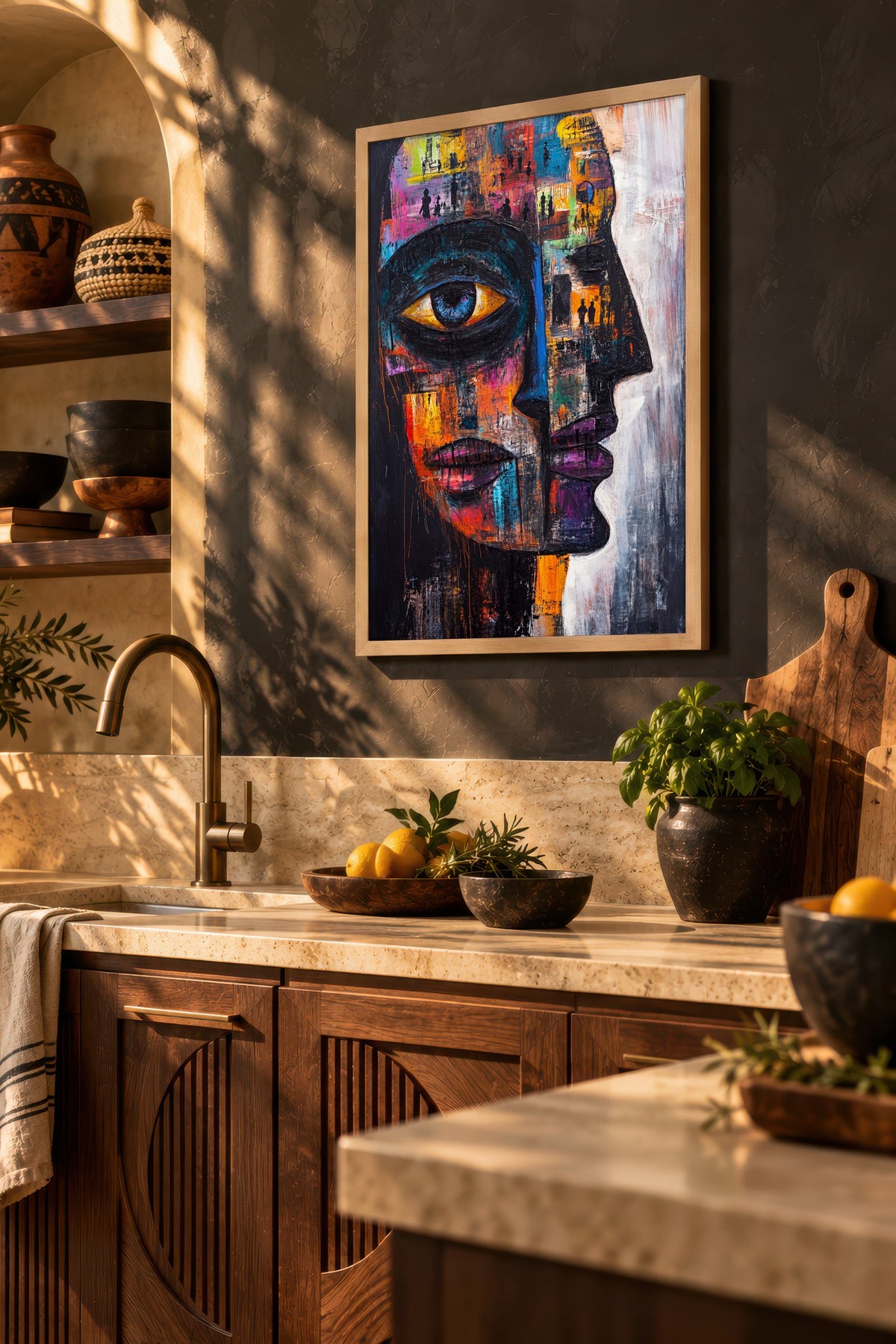 Renkli Yüz Portresi Soyut Sanat Poster – Ahşap Çerçeveli Tablo