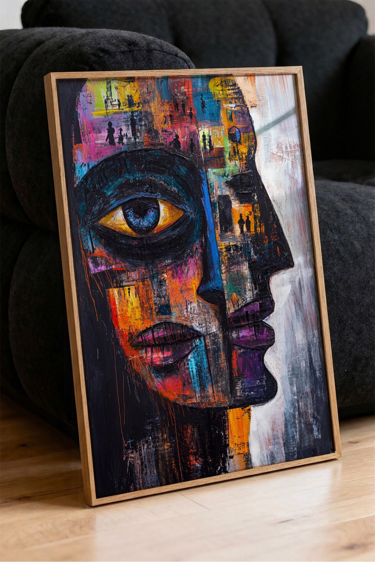 Renkli Yüz Portresi Soyut Sanat Poster – Ahşap Çerçeveli Tablo