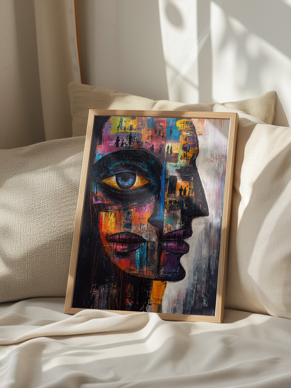 Renkli Yüz Portresi Soyut Sanat Poster – Ahşap Çerçeveli Tablo