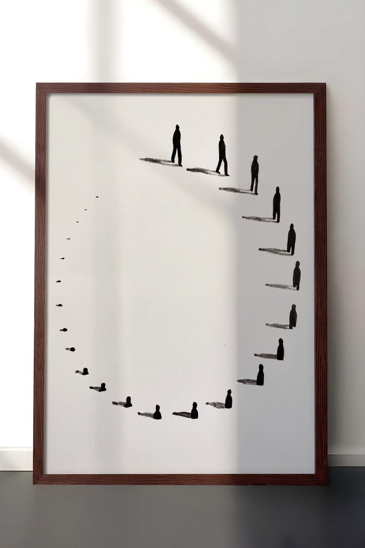 Spiral Yürüyüş Silüetleri Poster – Kahverengi Çerçeveli Tablo