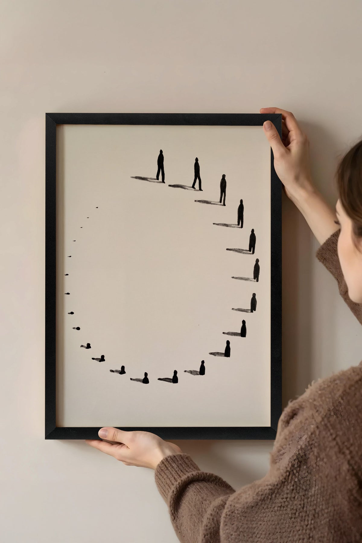 Spiral Yürüyüş Silüetleri Poster – Siyah Çerçeveli Tablo
