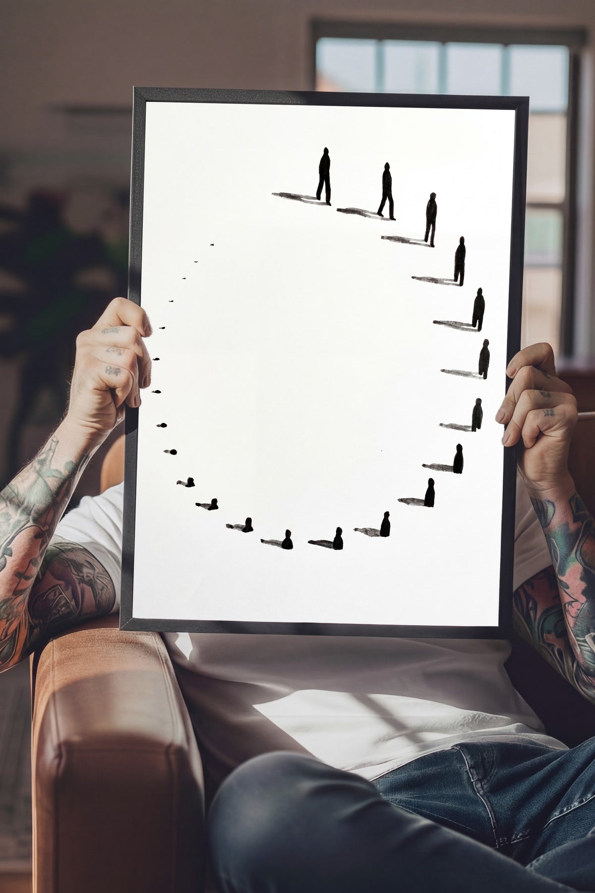 Spiral Yürüyüş Silüetleri Poster – Siyah Çerçeveli Tablo
