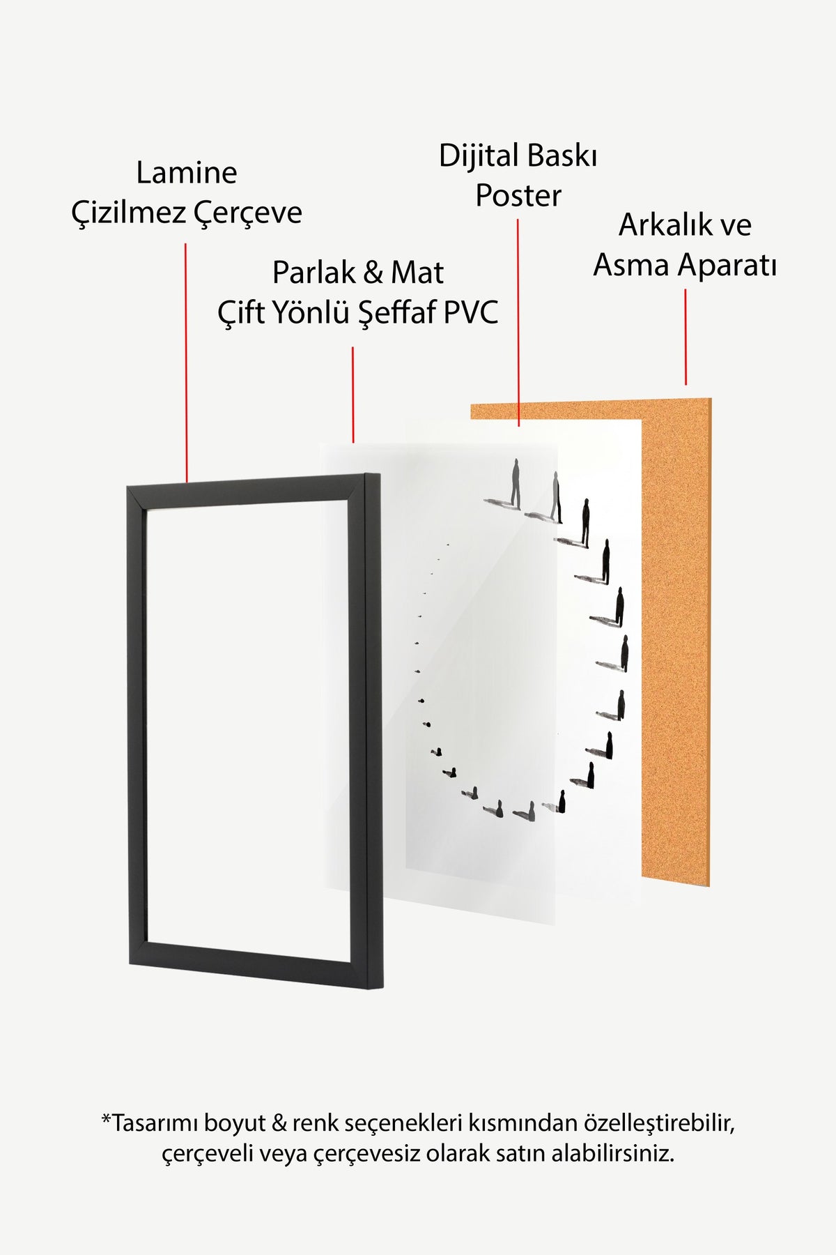 Spiral Yürüyüş Silüetleri Poster – Siyah Çerçeveli Tablo