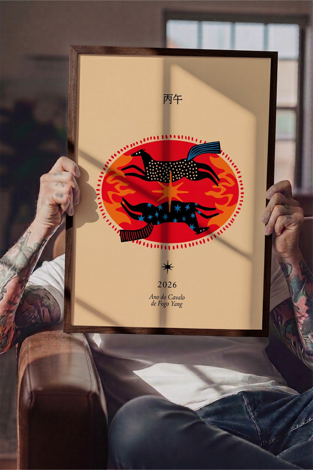Ateş Atının Yıldızları Poster – Kahverengi Çerçeveli Tablo