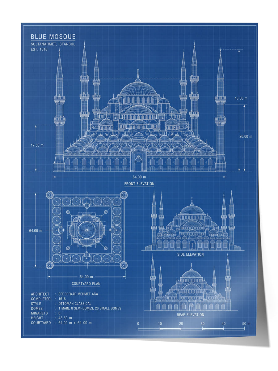 Sultanahmet Camii Mimari Çizimi Çerçevesiz Poster