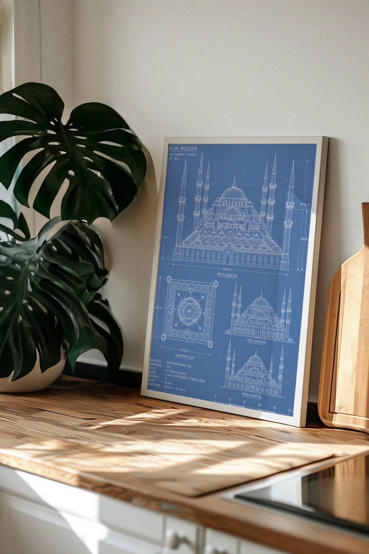 Sultanahmet Camii Mimari Çizimi Poster – Beyaz Çerçeveli Tablo