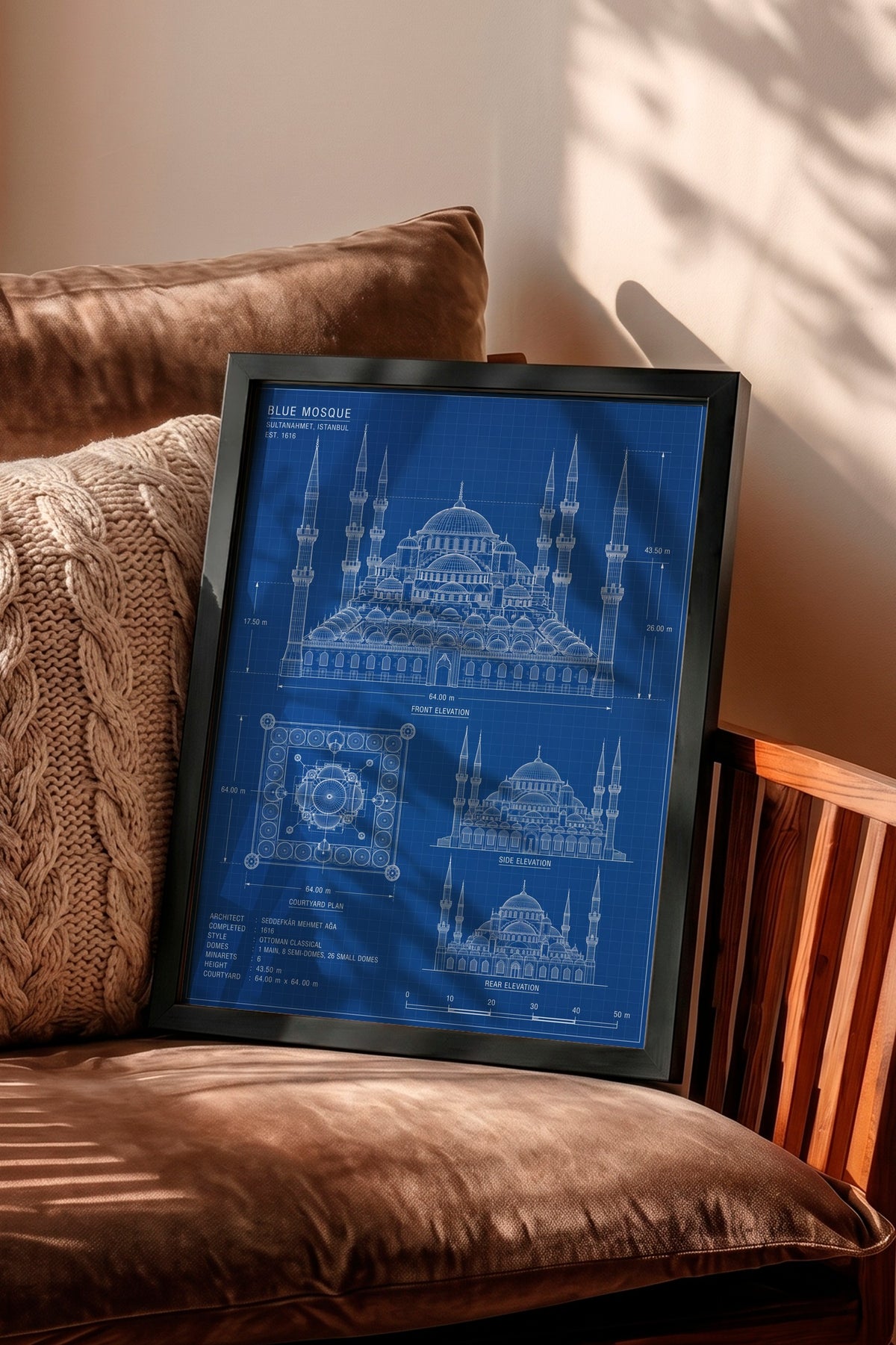 Sultanahmet Camii Mimari Çizimi Poster – Siyah Çerçeveli Tablo
