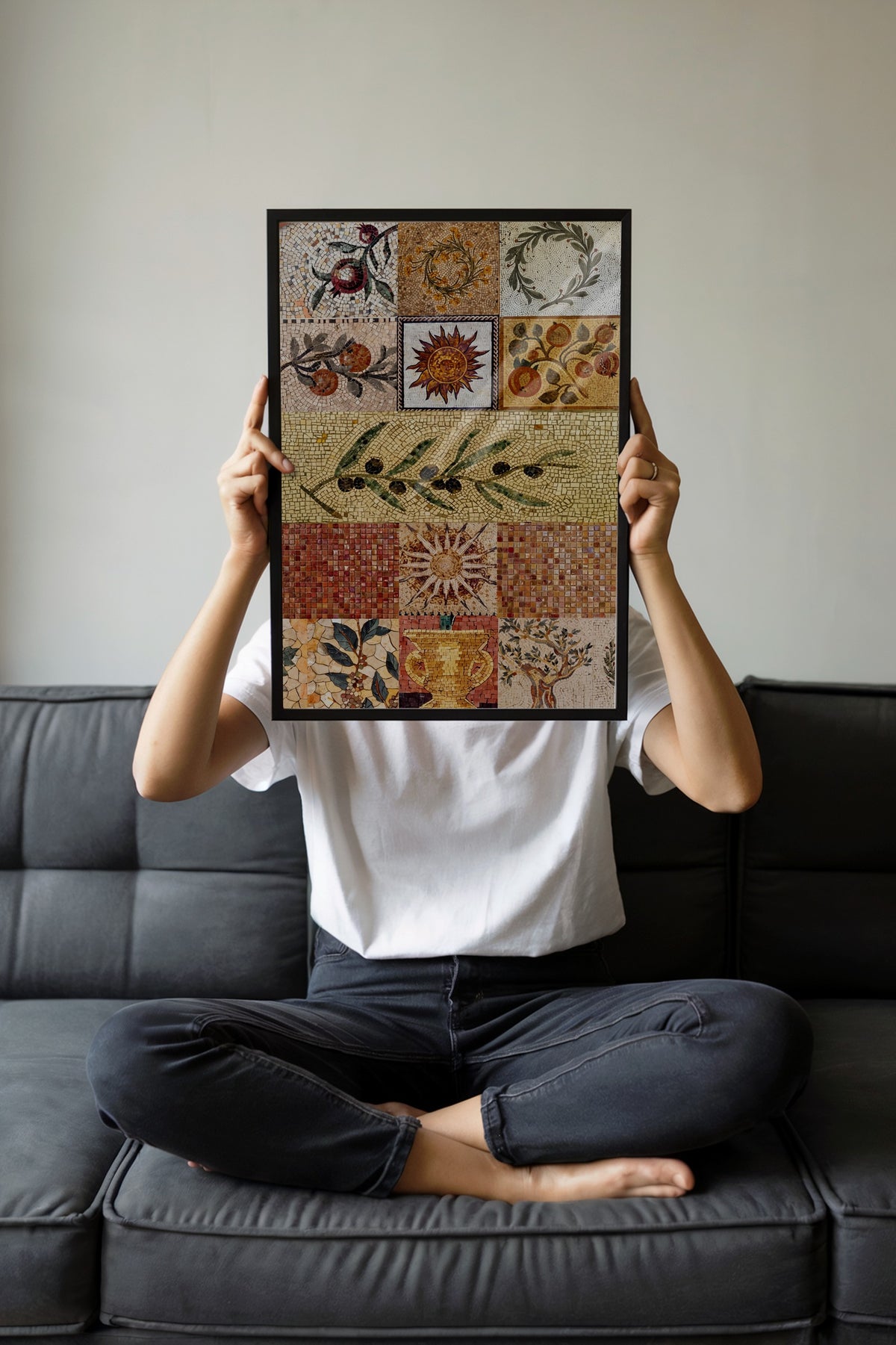 Antik Mozaik Desenler Koleksiyonu Poster – Siyah Çerçeveli Tablo