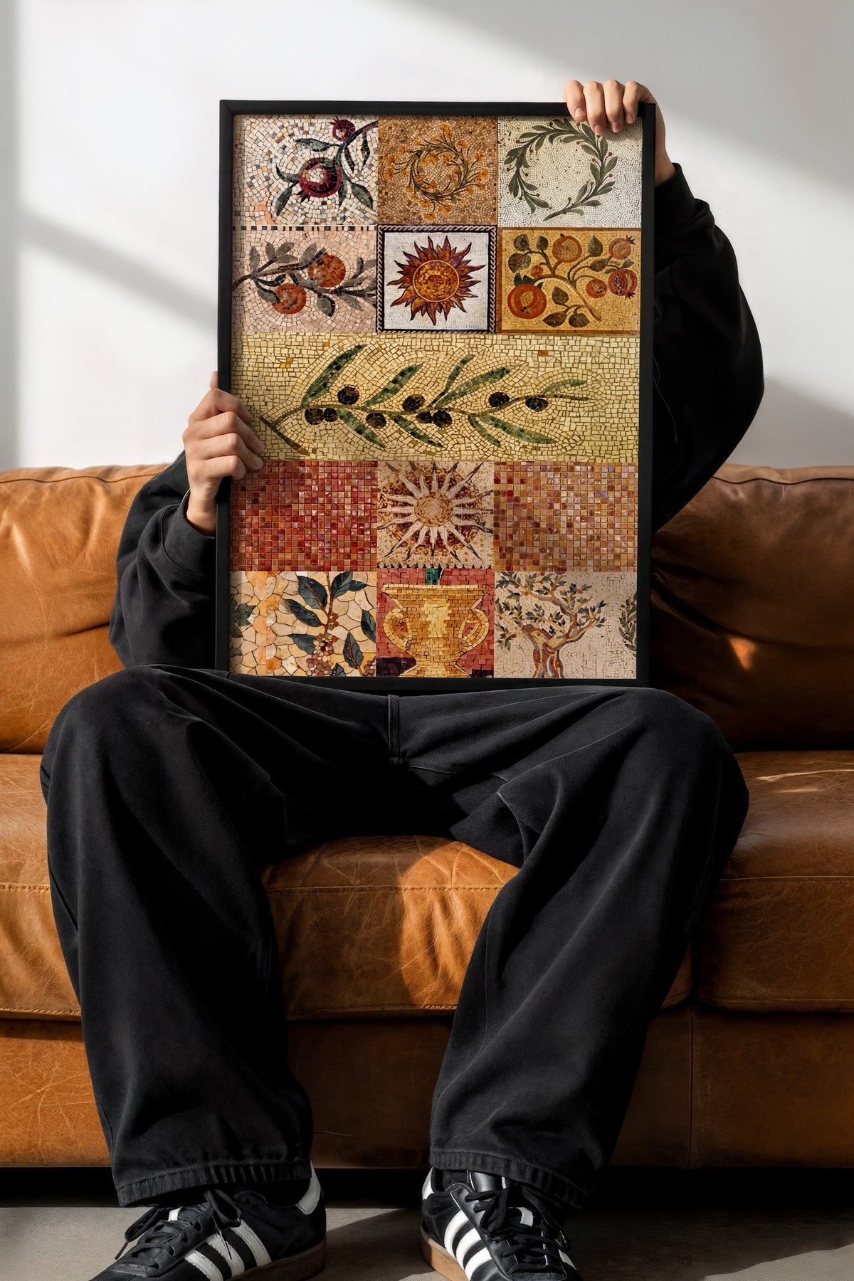Antik Mozaik Desenler Koleksiyonu Poster – Siyah Çerçeveli Tablo