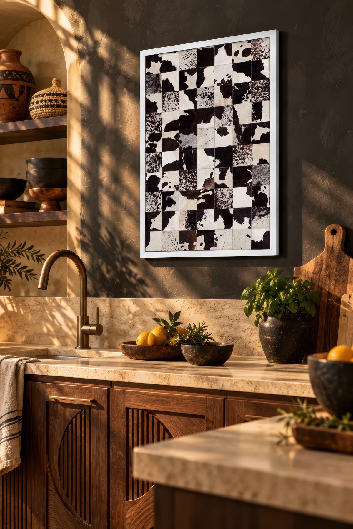 İnek Deseni Yama Görünümü Poster – Beyaz Çerçeveli Tablo