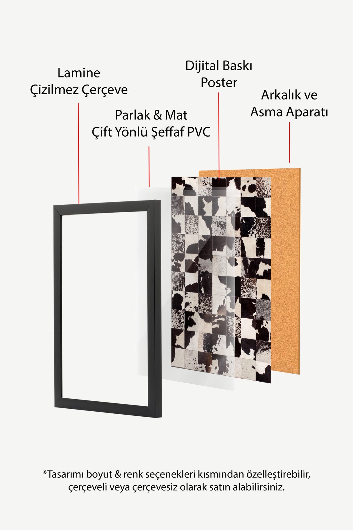 İnek Deseni Yama Görünümü Poster – Siyah Çerçeveli Tablo