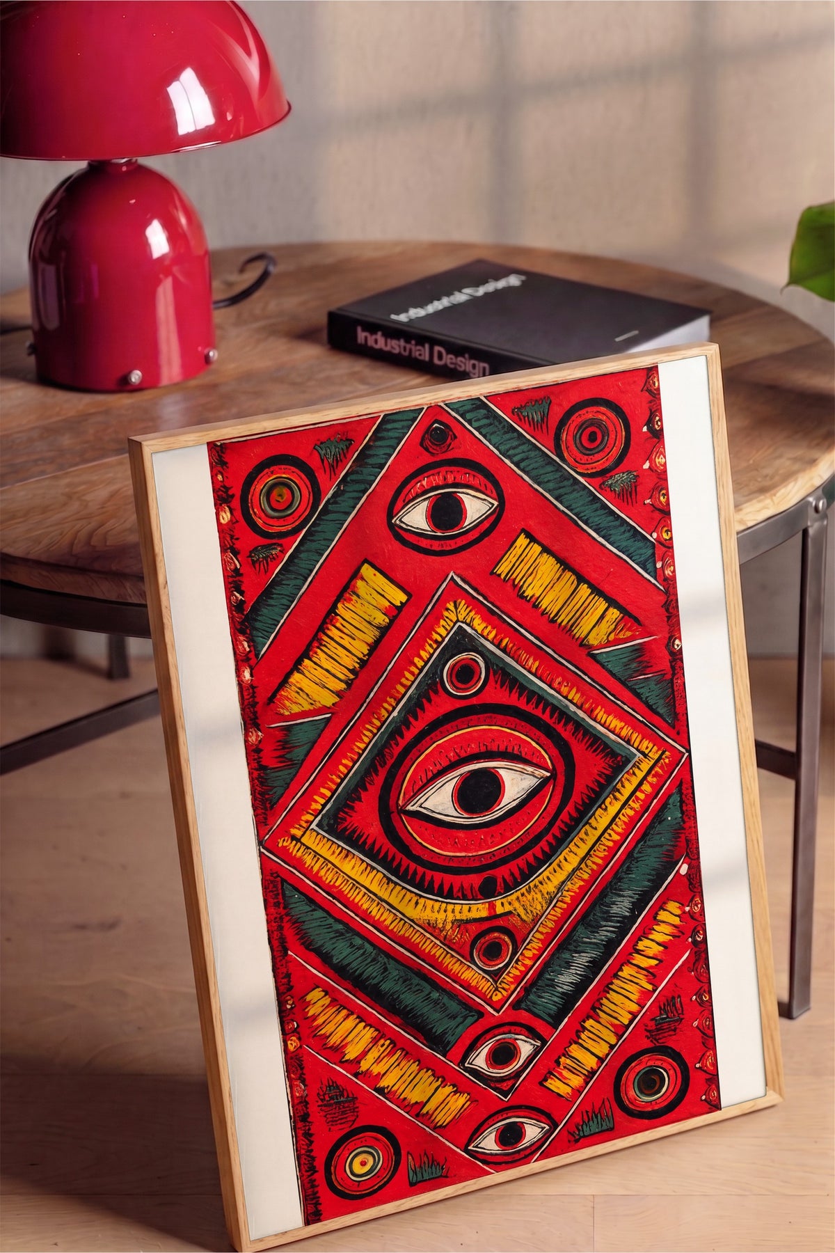 Göz Motifli Simetrik Desen Poster – Ahşap Çerçeveli Tablo