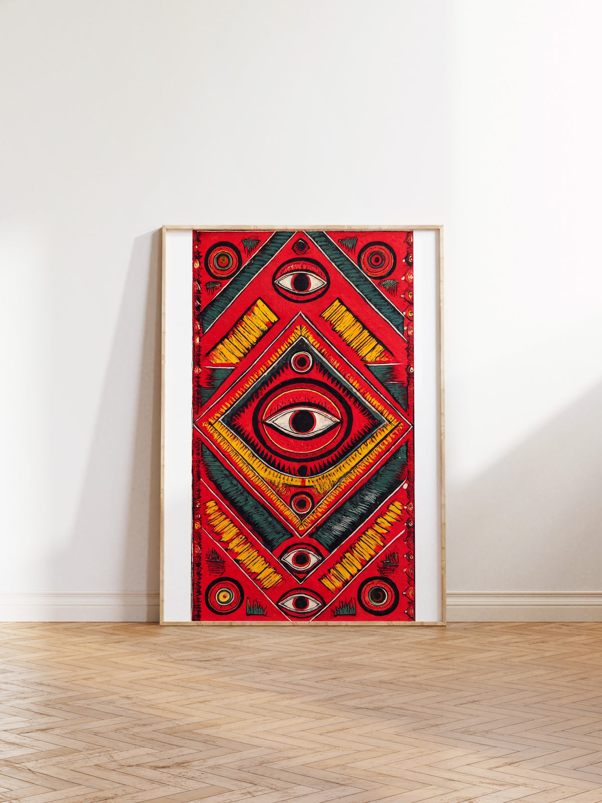 Göz Motifli Simetrik Desen Poster – Ahşap Çerçeveli Tablo