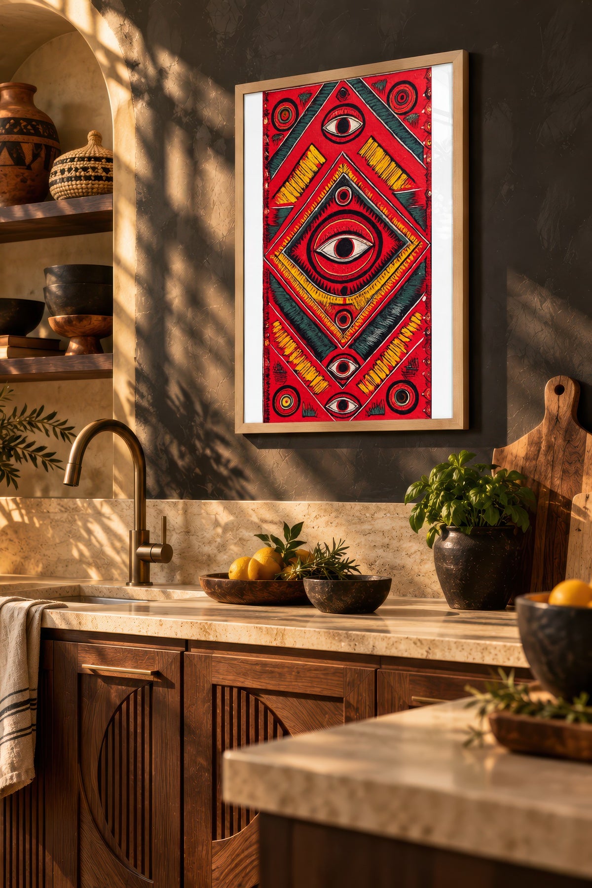 Göz Motifli Simetrik Desen Poster – Ahşap Çerçeveli Tablo